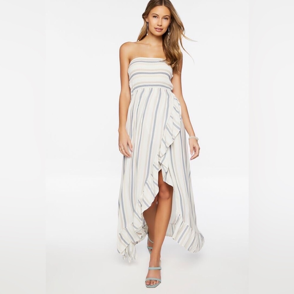 Striped Ruffled High/low Maxi/Dress